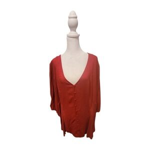 Torrid Womens Top SZ 4 Red Tunic Blouse Challis Long Balloom Sleeves